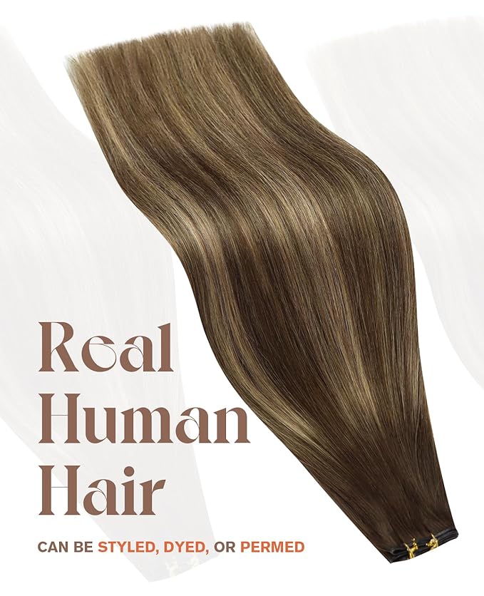 Sunny Hair Genius Weft Hair Extensions Human Hair Balayage Genius Weft Hair Extensions Sew in Brown Balayage Caramel Blonde Sew in Hair Extensions Real Human Hair for Women 20inch