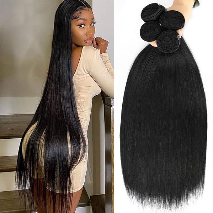 18 20 22 24 Inch Bundles Human Hair 12A Straight Human Hair Bundles 100% Unprocessed Brazilian Virgin Human Hair Extensions Natural Black