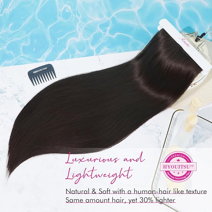 REECHO 28" Straight Super Long 4 PCS Set Thick Clip in on Hair Extensions Dark Brown with Little Reddish