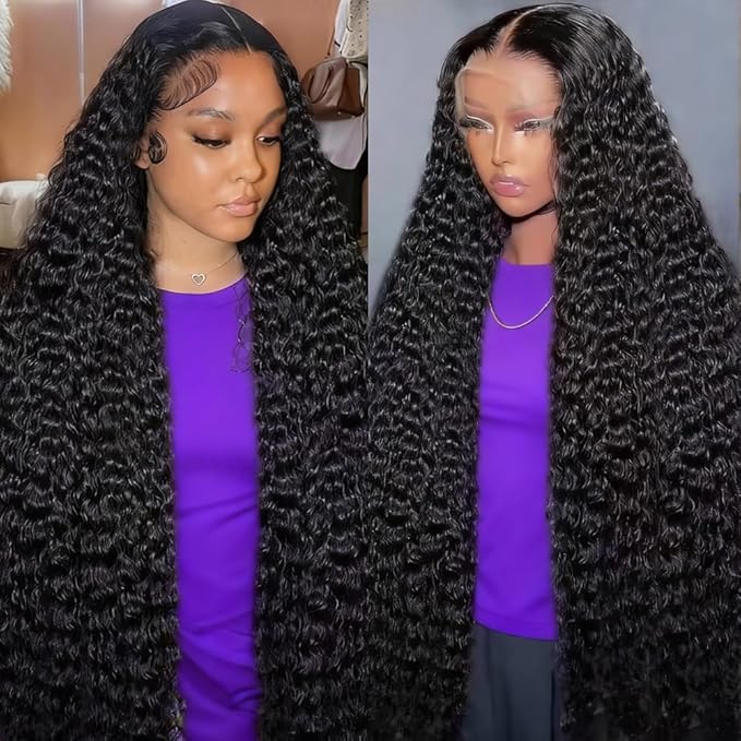 32 Inch Deep Wave Lace Front Wigs Human Hair 200 Density 13x6 HD Lace Front Wigs Human Hair Pre Plucked Brazilian Glueless Wigs Human Hair Curly Frontal Wigs For Women