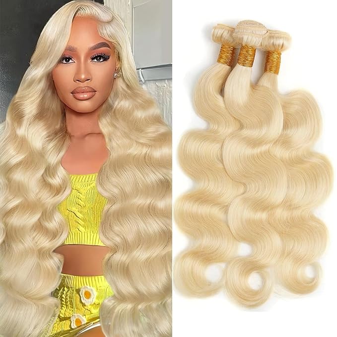 Body Wave 613 Bundles Human Hair Blonde Bundle 20 22 24 Inch Natural Brazilian Virgin Unprocessed Human Hair Extensions Soft and Silky No Smelling Can Be Straightened and Dyed