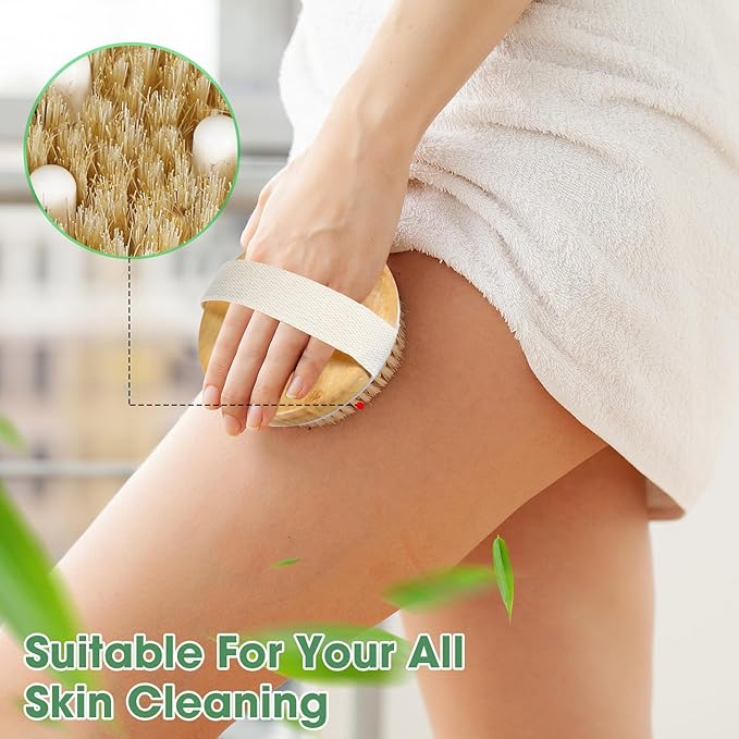 Gejoy 5 Pcs Dry Brushing Body Brush Exfoliating Brush with Massage Nodule Dry Skin Body Scrubber for Shower Bath Back Circulation Improvement Dead Skin Exfoliator (4.3 x 4.3 Inches,Wood Color)