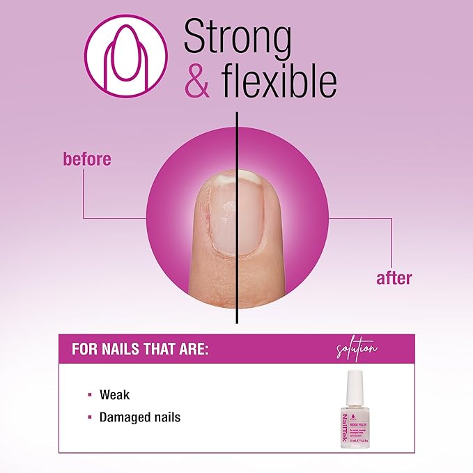 Nail Tek Ridge Filler Formula 4 – Clear Ridge Filler for Nails, Base Coat, Nail Strengthener Polish for Weak & Damaged Nails, 0.5 fl oz