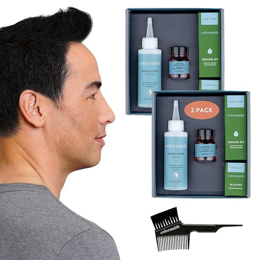 Hair & Beard Color for Blending Grays 2 pack - Darkest Ash Brown - Ammonia-Free Complete Men’s At-home Beard & Hair Dye Kit, Professional-grade Demi-Permanent Hair Color (3.1)