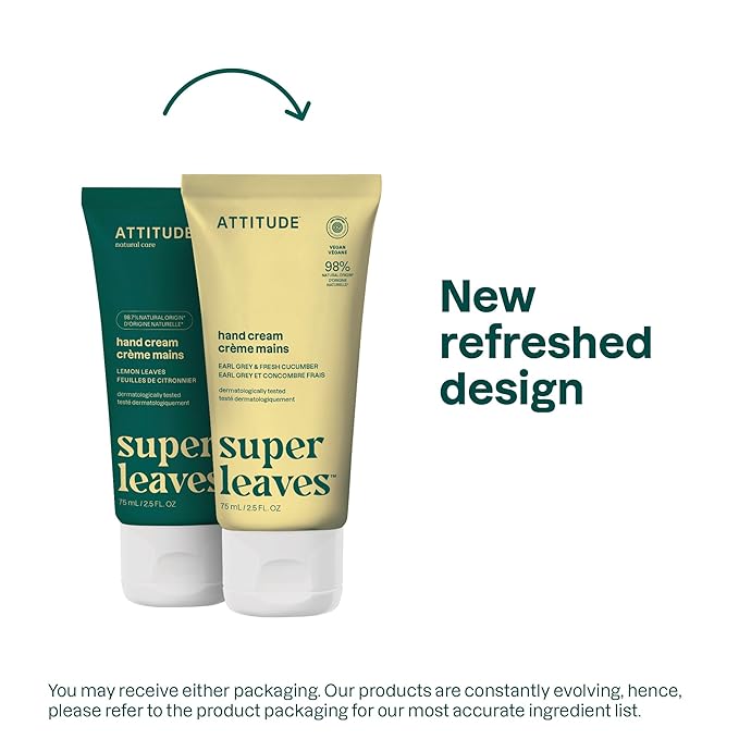 ATTITUDE Hand Cream, EWG Verified, Plant and Mineral-Based, Vegan Personal Care Products, Earl Grey & Fresh Cucumber Scent, 2.5 Fl Oz