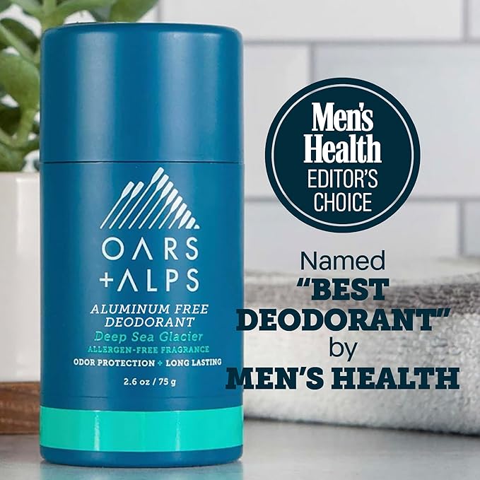 Oars + Alps Deodorant for Men & Women, Aluminum Free Deodorant for Men, Dermatologist Tested, Clean Ingredients, Non Toxic, Vegan, Long Lasting, Deep Sea Glacier, 2pk, 2.6oz