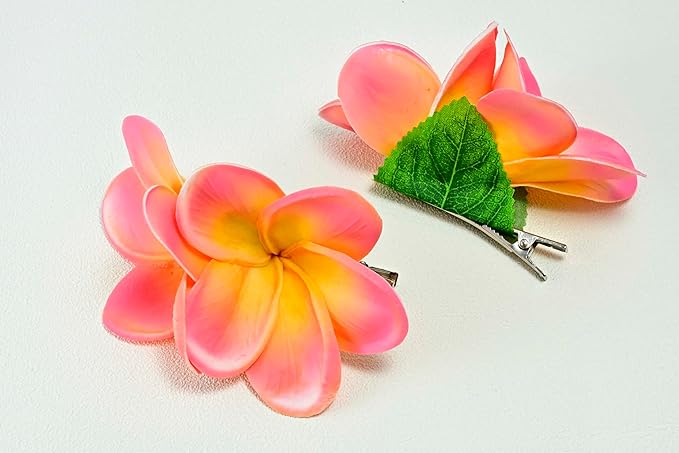 Pack of 2 Real Touch Flowers Hawaiian Flower Hair Clips Plumeria Hibiscus Hair Clips Handmade Hair Accessories for Beach Wedding Bridal Party Mother's Day Women Girls Holiday Gifts (c-806, 2pcs)