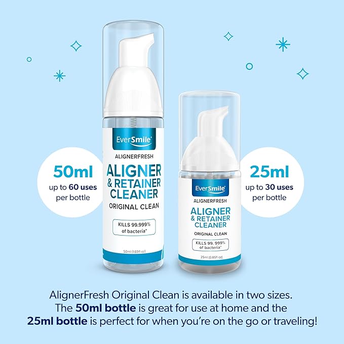 EverSmile AlignerFresh Original Clean Foam – Cleaner Compatible w/Invisalign and All Clear Aligners & Retainers – Eliminates Bacteria, Whitens Teeth, Fights Bad Breath – 50ml (1 Pack)