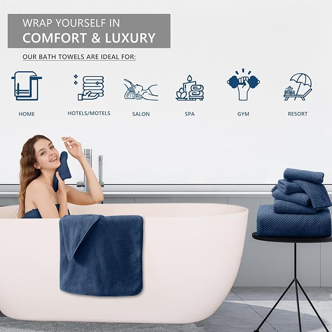 Hand Towels Set 2 Pack-16“x31”,Ultra Soft Microfibers Bathroom Towel Set Highly Absorbent Quick Dry Luxury Premium Towel Lightweight Durable Hand Towel Collection for Hotel Spa Gym Kitchen,Navy Blue