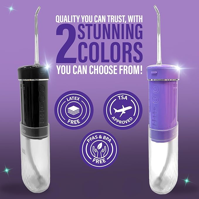 GuruNanda Compact Water Dental Flosser, Portable Travel Size Oral Irrigator Flosser with Collapsible 180 ml Tank, Smart Timer, 4 Flossing Modes, TSA-Approved - Black