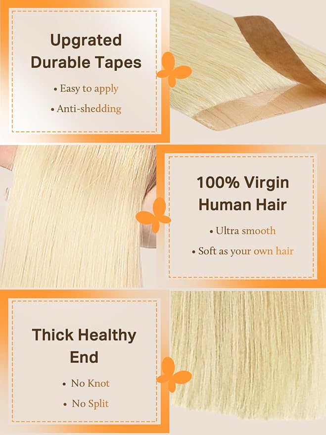DOORES Tape in Hair Extensions Human Hair, Bleach Blonde 12 Inch 40g 20pcs, Hair Extensions Tape in Real Human Hair Straight Natural Remy Hair Skin Weft