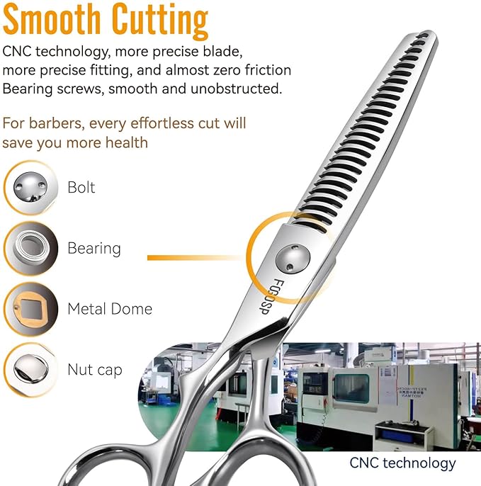 Left Handed Hair Thinning Scissors 6” Professional Barber Scissor Japan VG10 CNC Ultra-Precise Cuts, Razor Sharp Blades 25 Teeth Thinner Hair Shears for Women & Men 20% Thinning Rate