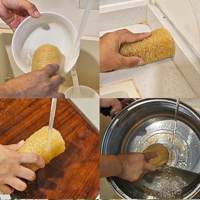 Natural Loofah Exfoliating Body Scrubber,Real Luffa Sponge for Women and Men in Shower, Luffa Kidchen Sponge (Yellow)
