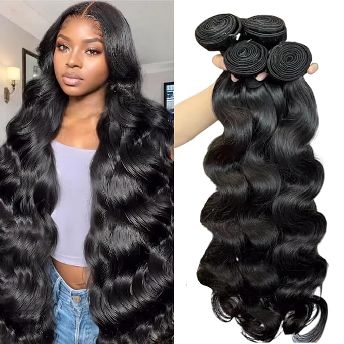12 A Human Hair Bundles Curly Bundles Human Hair 100% Unprocessed Brazilian Raw Virgin Hair 4 Bundles Body Wave Natural Color (Body Wave Black, 20 20 22 22 Inch)