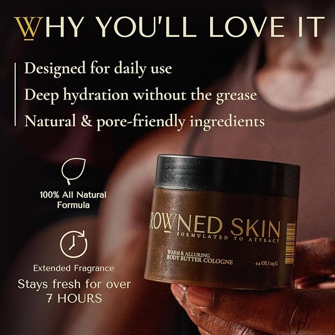 Crowned Skin King Cologned Body Butter for Men | Warm & Sensual | New Moisturizing Formula Scented with Sandalwood & Leather | Infused with Organic Shea & Mango Butters | All-Day Fragrance | 4.4oz