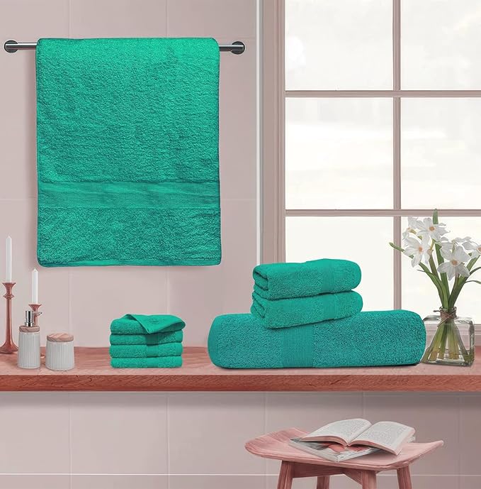 Softolle Luxury 8 Piece Towel Set, 2 Bath Towels 2 Hand Towels 4 Washcloths, Towels for Bathroom, Home, Spa & Gym - Highly Absorbent (Turquoise)