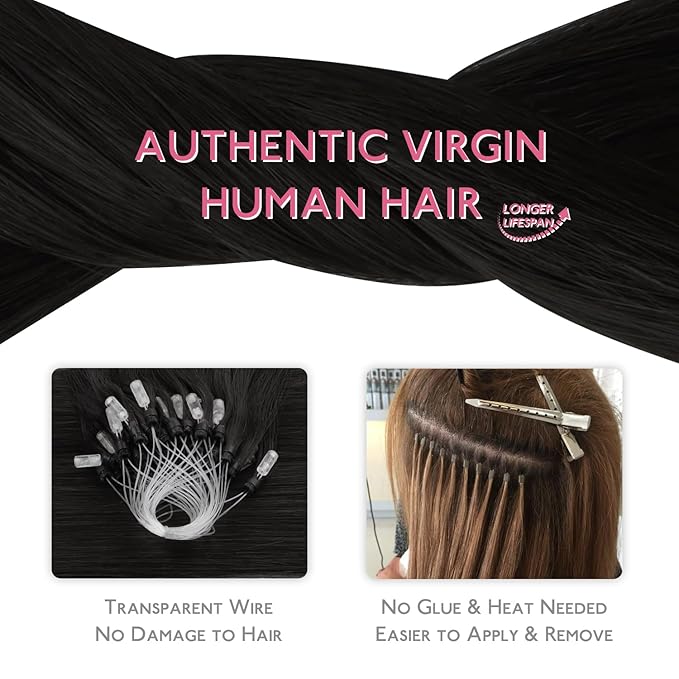 WENNALIFE Microlink Hair Extensions Human Hair, 50g 50s 18 Inch Natural Black Remy Hair Microbead Micro Link Microloop Microring Invisible Straight Natural Fusion Installation