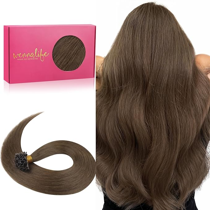WENNALIFE U Tip Hair Extensions Real Human Hair, 50g 50s 14 Inch Light Ash Brown Remy Hair K Tip Invisible Straight Keratin Bond Hot Fusion Hair