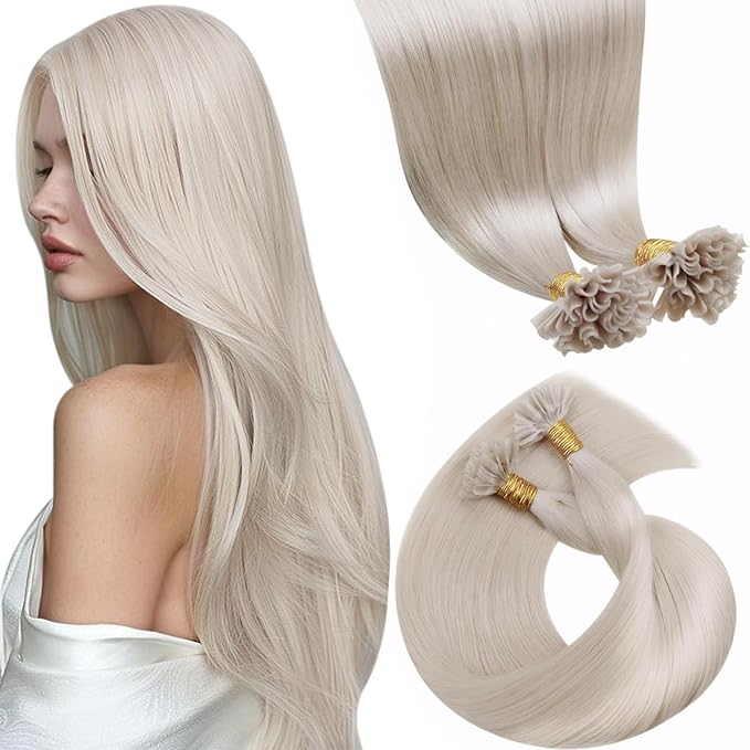 LaaVoo U Tip Hair Extensions Human Hair Platinum Blonde K Tip Hair Extensions Real Human Hair 16 Inch Blonde Remy 1g/1s 50g/pack