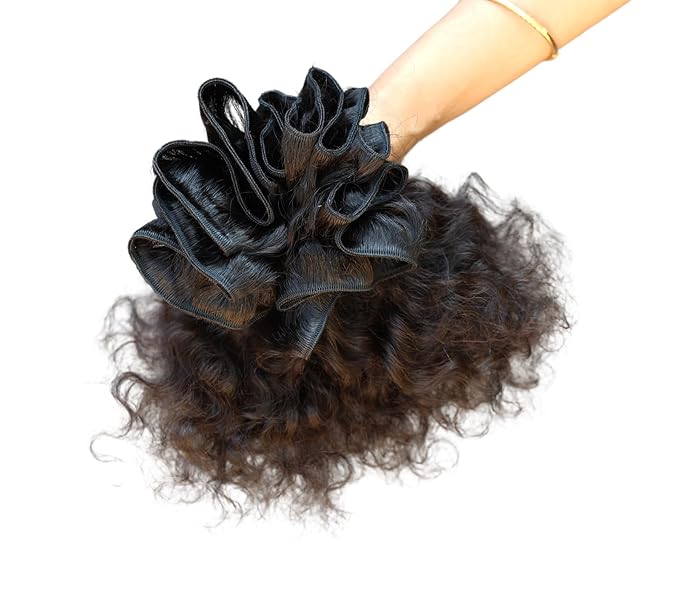 IDM Natural Raw Indian Hair Weft Bundles, Soft Curly, 100% Human Hair (10"12"14" Curly 3Bundles)