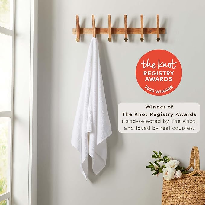 Great Bay Home 100% Cotton 6 Pack 26x16 Hand Towel Set - Absorbent, Quick-Drying, Durable Towels for Bathroom Decor - Low-Twist, Two-Ply Fibers (Optic White)