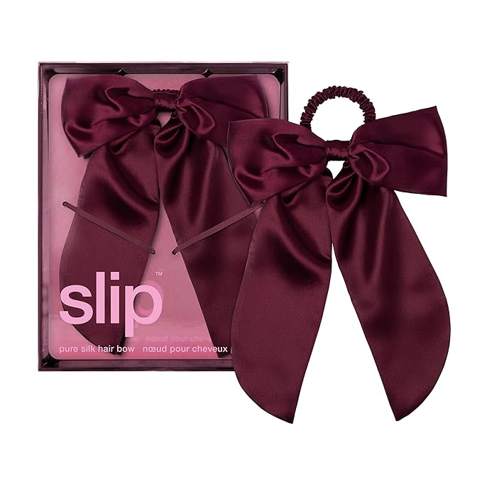 Slip Pure Silk Hair Bow – Crimson – Oversized Mulberry Silk Bow with Built-In Hair Tie – Reduces Breakage, Creases & Frizz – Luxurious Hair Accessory