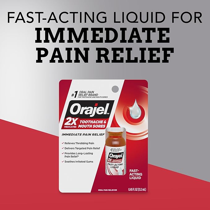 Orajel 2X Medicated Toothache & Mouth Sores Liquid, 0.45 fl oz