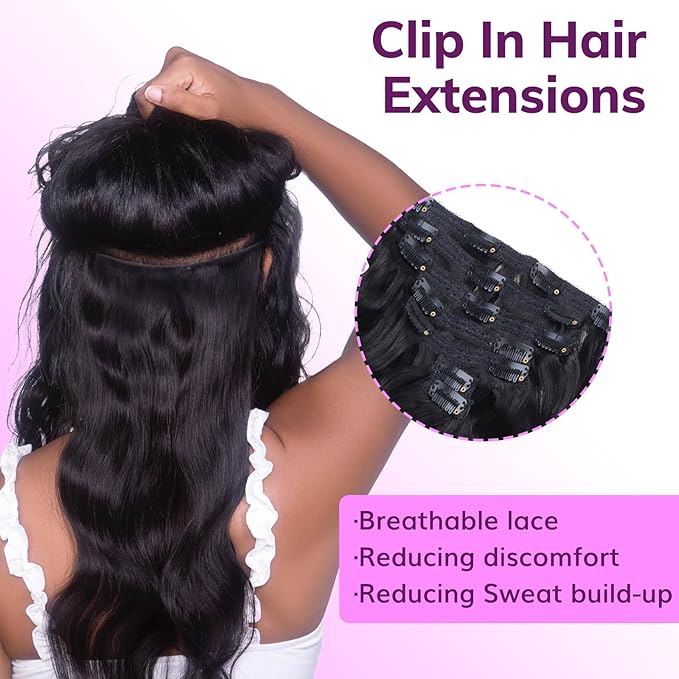 IDN BEAUTY Clip In Hair Extensions Real Human Hair, Body Wave 22 Inch 120g 7pcs Natural Black Remy Virgin Human Hair Clip Ins Real Human Hair Black Women Body Wave Clip Ins Human Hair Thick