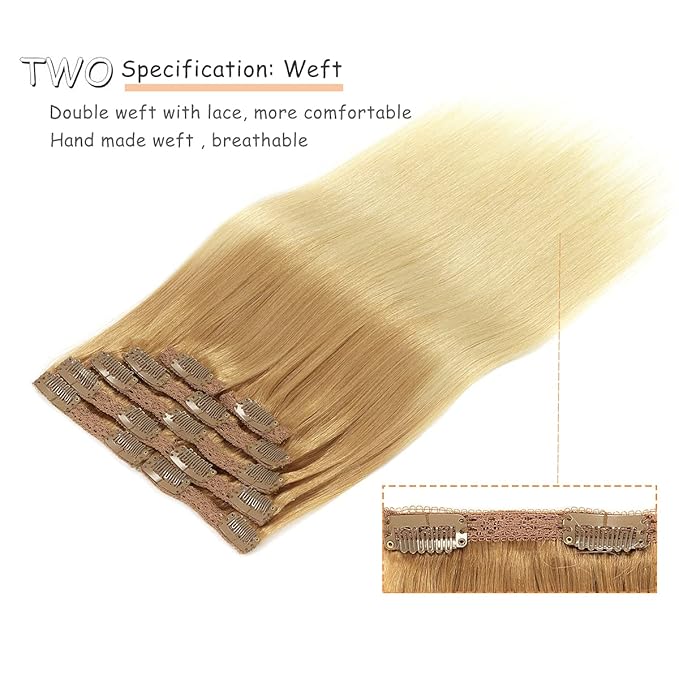 Caliee 18Inch Clip in Hair Extensions - Straight Human Hair, T12/60 Golden Brown to Platinum Blonde, 120G