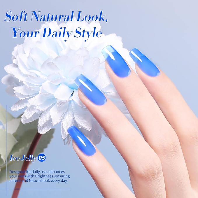 BORN PRETTY Ice Jelly Gel Nail Polish Halloween Jelly Deep Blue Gel Nail Polish Sheer Transparent Deep Blue Natural Translucent Soak Off Gel Polish Nail Art DIY 15ML