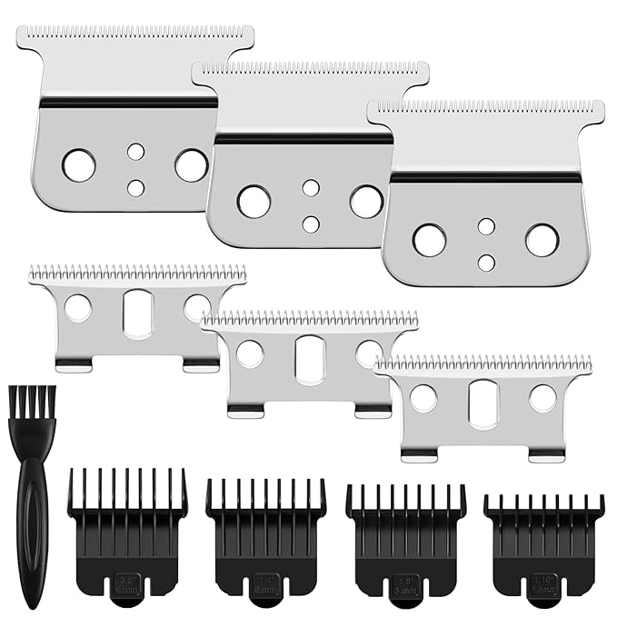 3 Pack T Blade fits for Andis T Outliners Trimmer, Andis GTX Trimmer, Replacement Blade Compatible with Andis #04710 and Andis #04521 (sliver Steel T Blade + Carbon Steel Blade)