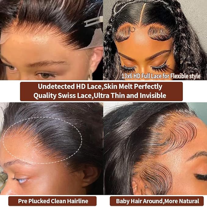 13x6 Body Wave Lace Front Wigs Human Hair Pre Plucked 200% Density HD Transparent Glueless Lace Frontal Wigs with Baby Hair for Women 28 Inch