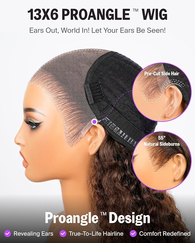 13x6 Chocolate Brown Lace Front Wig Human Hair 220% Density Glueless Wigs Human Hair Pre Plucked Pre Cut Pre Bleached HD Frontal Brown Loose Wave Drawstring Wig 26 Inch 4#