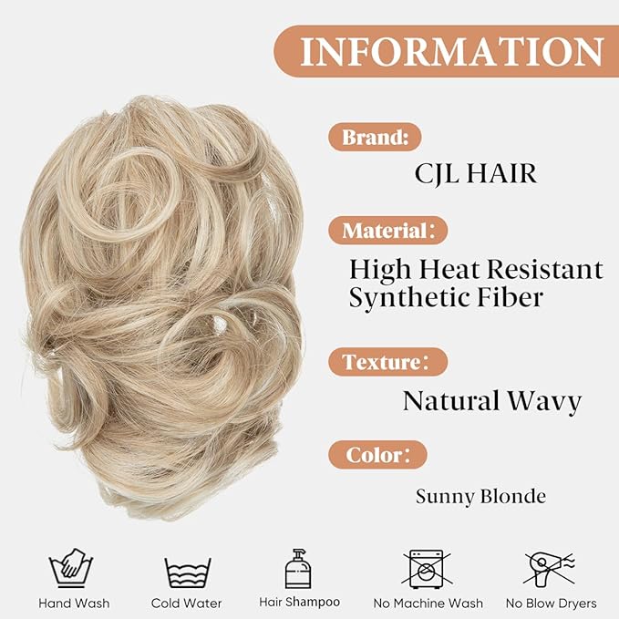 CJL HAIR Claw Clip Short Ponytail Hair Extensions DIY Bendable Metals Messy Bun Hair Piece for Wonen Wavy Curly Synthetic Fake Hairpieces Sunny Blonde
