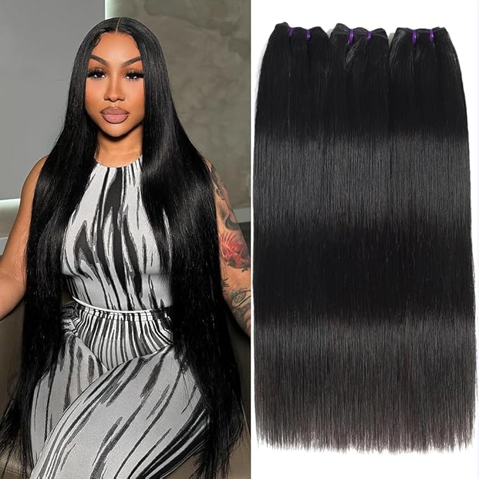 Straight Bundles Human Hair 3 Bundles 24 26 28 Inch 16A Raw Vietnamese Straight Human Hair Bundles Deals Remy Virgin Hair Bundles Double Weft Quick Weave Hair Extensions Natural Color