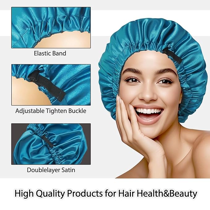 Large Microfiber Hair Towel Wrap & Satin Bonnet Set for Women, Ultra Absorbent Turban 24x42 Inches & Adjustable Night Cap for Curly Hair, Prevents Frizz & Breakage, Stocking Stuffers