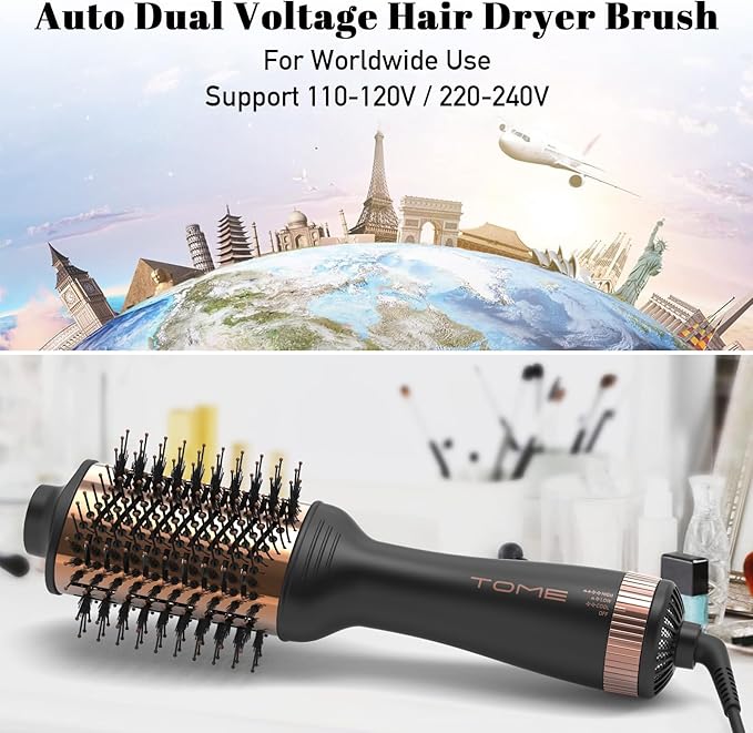 Titanium Blow Dryer Brush, 3 Inch Dual Voltage Hair Dryer Brush in one, 2-in-1 Hot Air Brush for Salon, Faster Blowouts with Tons of Volume and Less Frizz