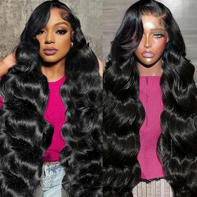 13x6 Natural Color Body Wave HD Transparent Lace Frontal Wigs Human Hair 220% Density Body Wave Lace Front Wigs Human Hair Pre Plucked Glueless Wig Human Hair for Women 24Inch