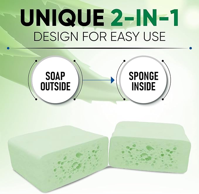 T.Taio Esponjabon Aloe Vera Soap Sponge - Gentle Shower Scrubber - Cleaning Bath Wash Scrub - Dirt & Oil Removal - Massage & Lather Foot, Elbow, & Face - Bathroom Accessories - Fresh Scent