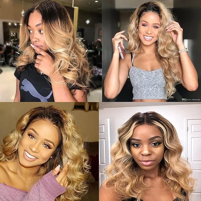 Ombre Brown Bundles Human Hair Honey Blonde Body Wave Bundles 22 24 26 inch Two Tone Black to Blonde Color