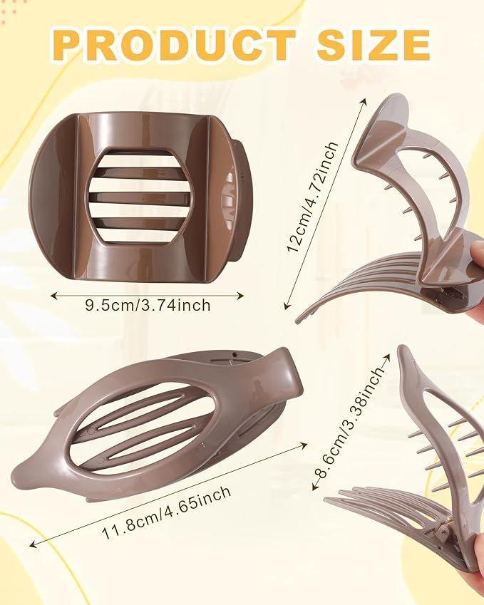 6 PCS French Flat Hair Clips for Women 2 Styles Large Matte Flat Claw Clips Strong Hold No-Slip French Hair Barrettes for Thick Thin Hair(Brown 2)