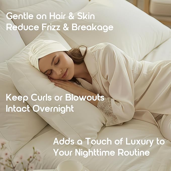 100% Mulberry Silk Bonnet for Sleeping, Adjustable Tie Closure for Women, Breathable Hair Wrap for Hair Protection