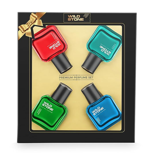 Wild Stone Men’s 4-Pack Eau de Parfum Gift Set (4 × 1 oz / 30 ml) — Edge, Ultra Sensual, Hydra Energy & Chief — Long-Lasting Masculine Fragrances