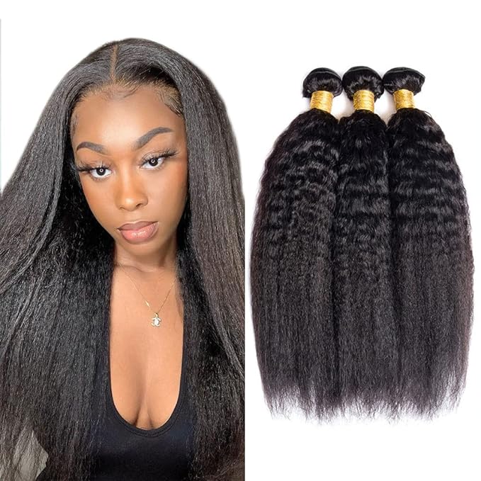 1B Human Hair Bundles Yaki Straight Bundle Kinky Straight Human Hair 3 Bundles 18 20 22 inch Double Weft Yaki Bundle