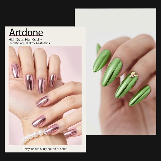 Artdone 16 Colors Chrome Nail Powder, Iridescent Aurora Chameleon Powder Metallic Mirror Effect Pigment Pearlescent Mermaid Pigment Pearl Glitter Dust Kit, Nail Art Decoration, Resin Craft