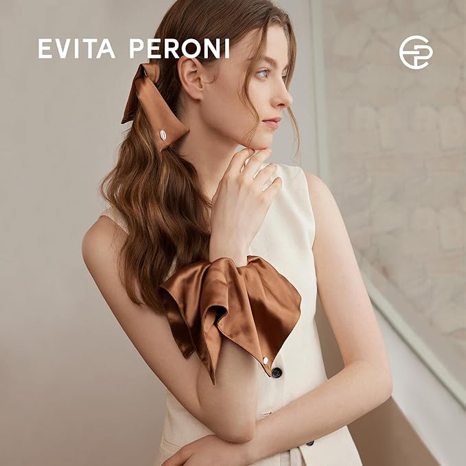 EVITA PERONI Hair Scrunchies for Women, Polyester and Acetate Hair Ties, Silky Smooth No-Damage Hair Bands, Gentle Elastic Ponytail Hold for Women Girls (Cloud Beige)