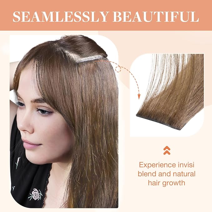 GOO GOO Invisi Edge Clip in Hair Extensions 12inch 85g 7Pcs Injected Seamless PU Clip in Hair Extensions, Virgin Real Human Hair, 5 Light Ash Brown