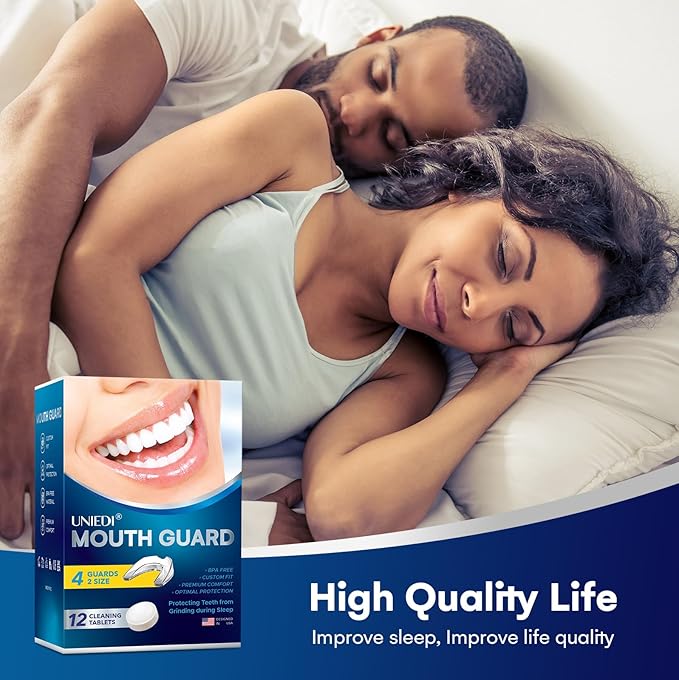 Mouth Guard for Grinding Teeth at Night: Custom Fit Moldable Mouthguards for Clenching and Bruxism Protection - Nighttime Sleeping Guards for Adults with 12 Cleaning Tablets