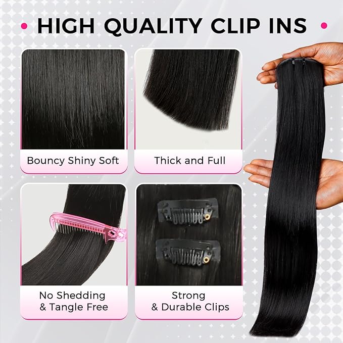 Lashey Invisi Edge Clip in Hair Extensions, 7pcs 110g 20 Inch Natural Black Seamless Clip in Hair Extensions Human Hair Silky Straight Real Remy Human Hair