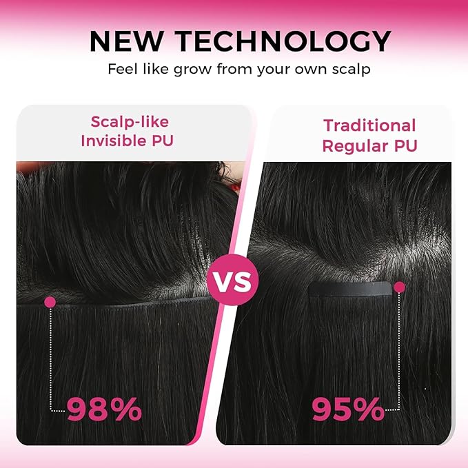 Lashey Invisi Edge Clip in Hair Extensions, 7pcs 110g Silky Straight Seamless Clip in Hair Extensions Human Hair 14 Inch Natural Black Hair with Invisible Soft Weft